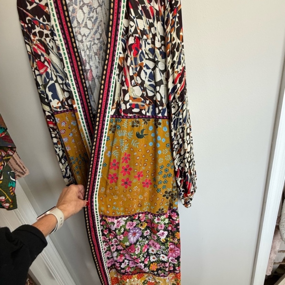 NWT Anthropologie Conditions Apply Retro Floral Tiered Kimono Robe Cover Up $140 - Picture 9 of 14